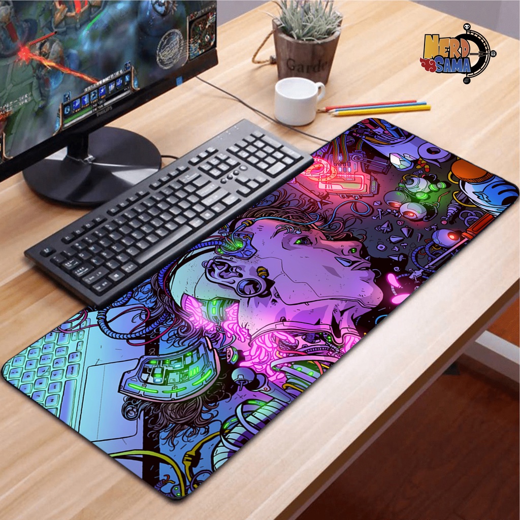 Cyberpunk Mouse Pad com impressão de pintura de paisagem grande para jogos  base de borracha antiderrapante Mousepad anime