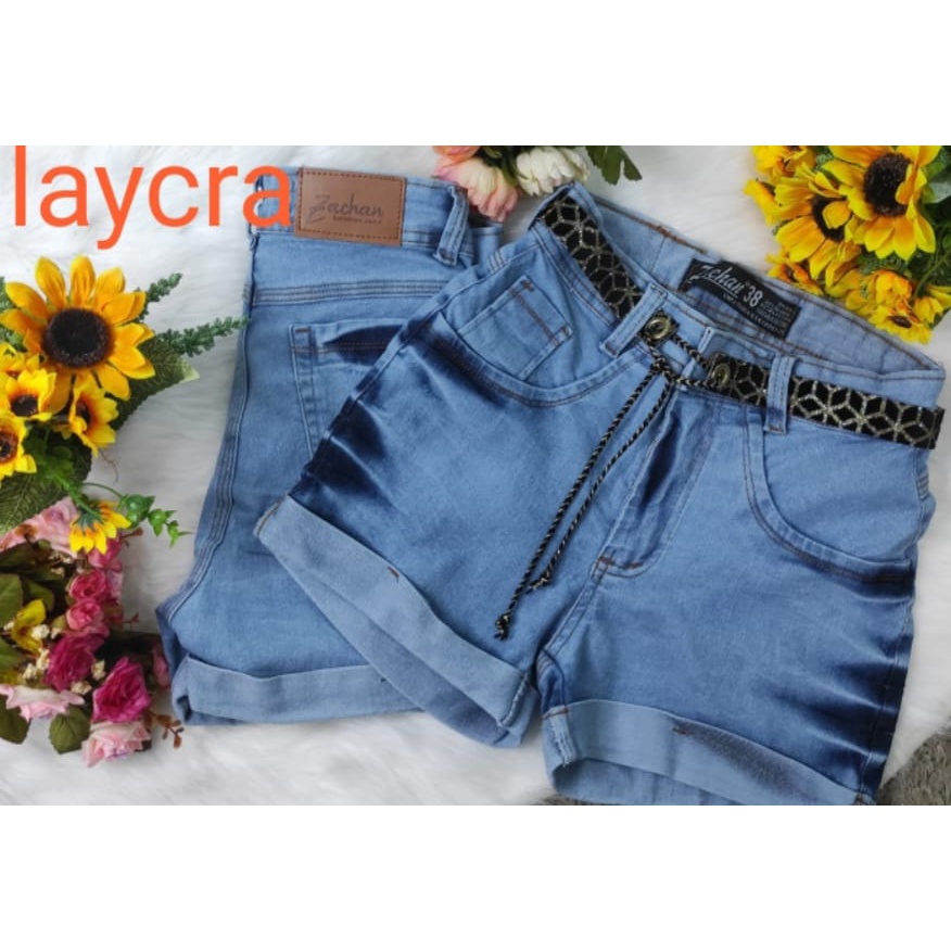 short jeans Plus com lycra + cinto em Oferta na Shopee