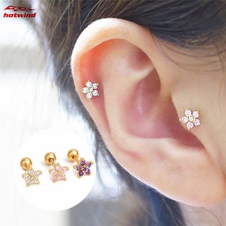 HW Moda Simples E Requintada Forma De Flor Zircon Sem Alergia Pinos De Orelha Femininos Jóias Presente