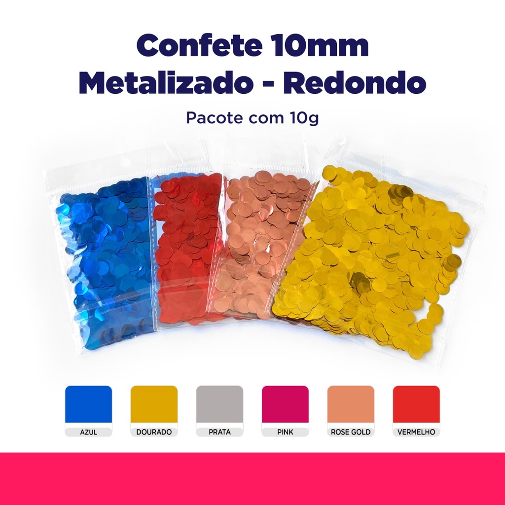Confetes Metalizado Redondo 10 mm Balão Bubble - Diversas Cores - 10 g