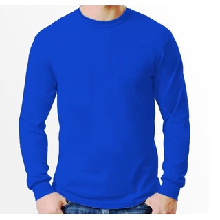 Camiseta Camisa Manga Longa Comprida Azul Royal Básica Lisa Sem Estampa
