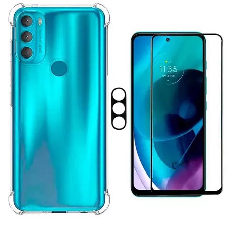 Kit 3X1 Motorola Moto G71 5G- Película Frontal Cerâmica 9D + Capa Transparente TPU + Pelicula Camera