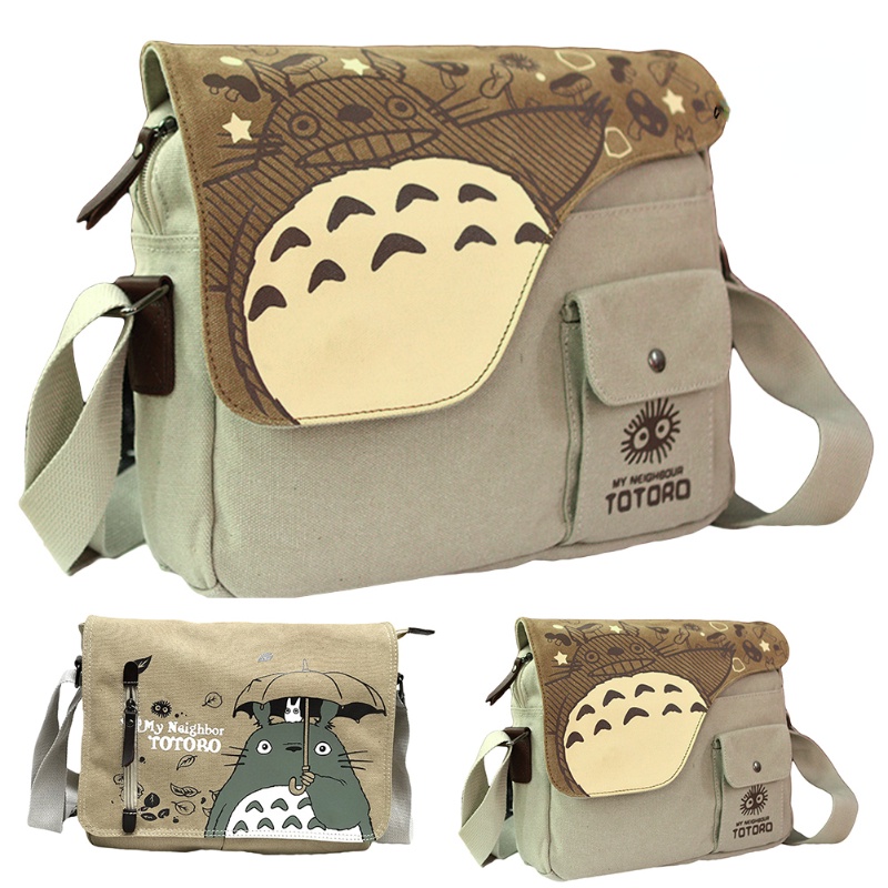 Fashion Totoro Crossbody Bag Grande Capacidade Bolsa Mensageiro De Lona Ombro Desenho Animado Anime Escolar Letra Tote Mão