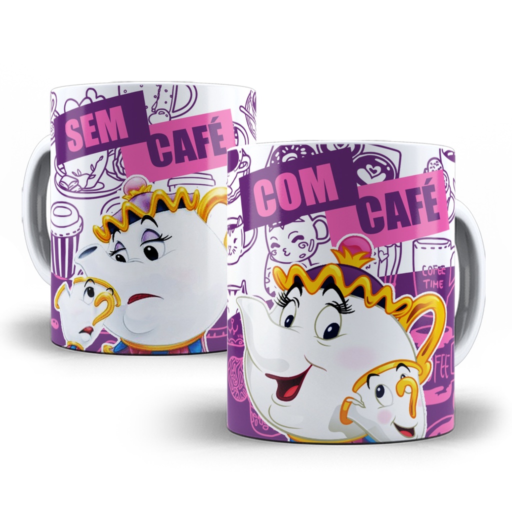 Caneca Potts e Chip A bela e a fera Com Café Sem Café