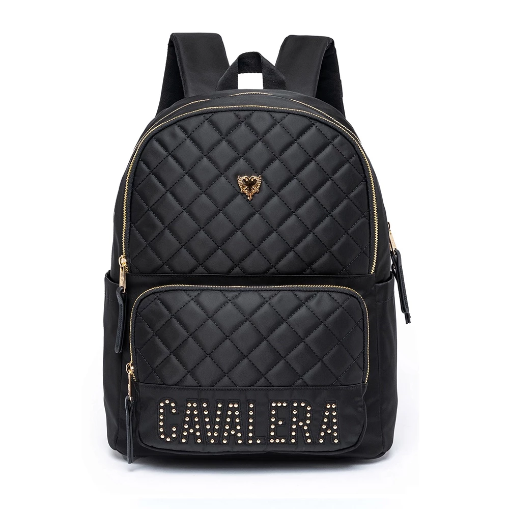 Mochila Cavalera Logo Escolar Passeio Preta Reforçada Matelassê