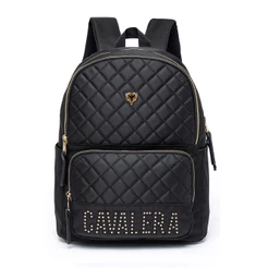 Mochila Cavalera Logo Escolar Passeio Preta Reforçada Matelassê