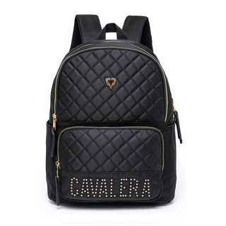Mochila Cavalera Logo Casual Preta Reforçada Matelassê