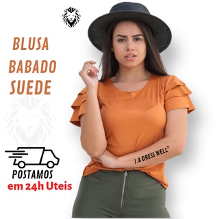 Blusa Suede Babado Feminina Elegante Blusinha Da Moda Manga Curta Roupa Aveludada Corte a Laser T-Shirt Verão Camisa Camiseta 3 Marias