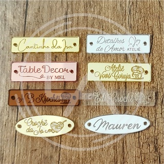 Kit 100 Tags Personalizadas Etiquetas 3,5 cm x 1 cm Plaquinha De Acrílico Espelhado