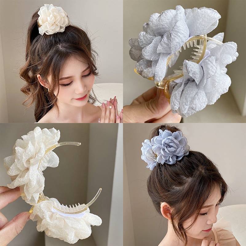 Cabeçote De Flor Elegante Francês Cabeça Traseira Alto Fim Grampo De Cabelo Grande ins Shark Clip Headdress Fêmea