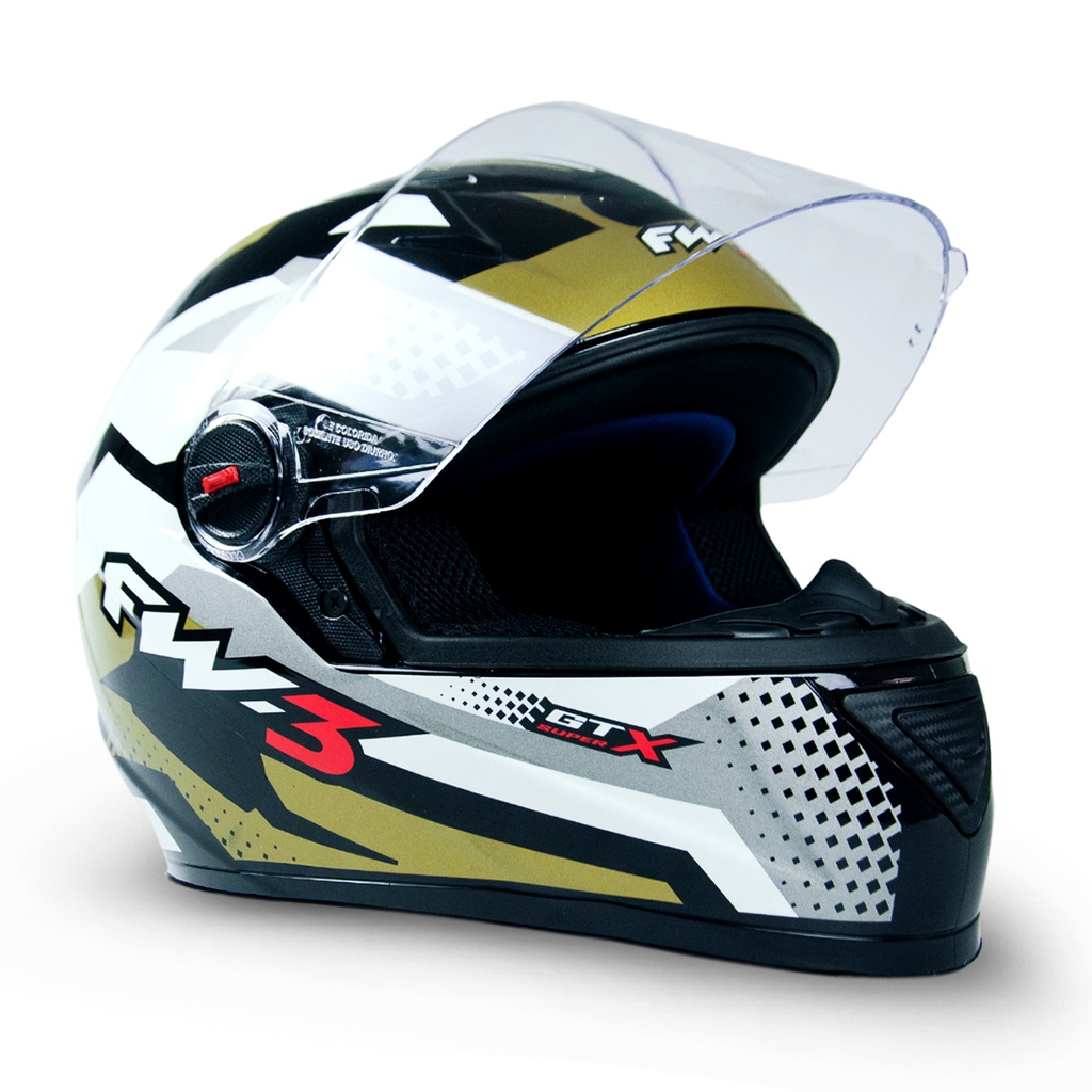 Capacete Fechado Gt Super 58 Narigueira Dourado E Branco Fw3
