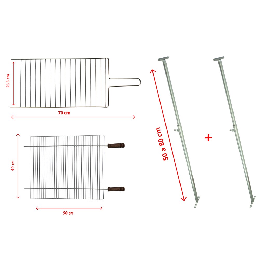 Kit Churrasqueira Grelha Pequena + Grelha Única Grande + Suporte Extensor Ajustável 5001/5103U/5500 DP