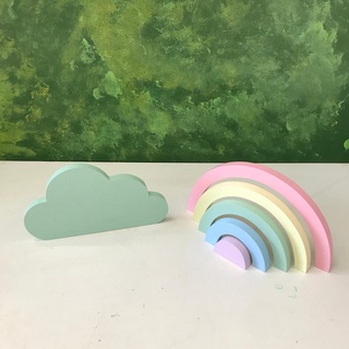 Kit MDF 1 Arco - Íris + 1 Nuvem - Decoração de Quarto Bebê