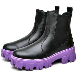 Bota Coturno Dubuy Feminina Tratorada Chelsea Preto Sola Roxa Drop 1504FG