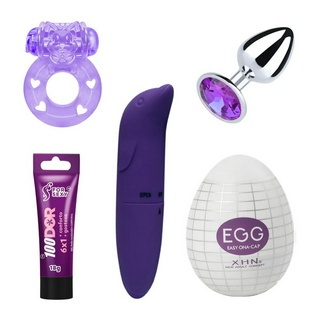 Kit Sex Shop Casal Vibrador Feminino + Plug Anal + Anel Peniano + Gel Lubrificante Dessensibilizante + Masturbador Egg