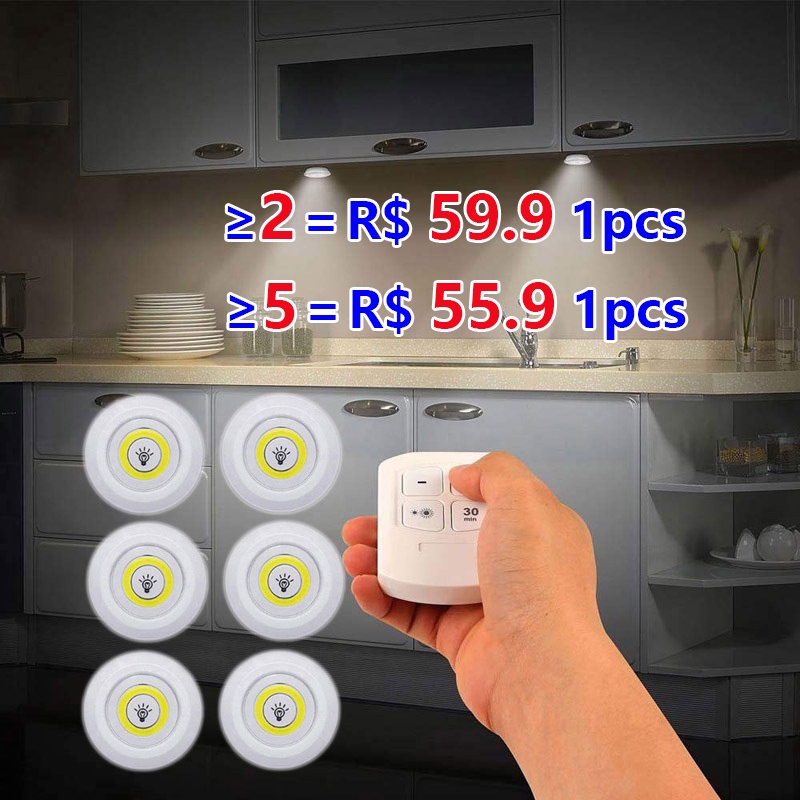 6 Pcs Dimmable LED Under Cabinet Light with Remote Control Battery Operated