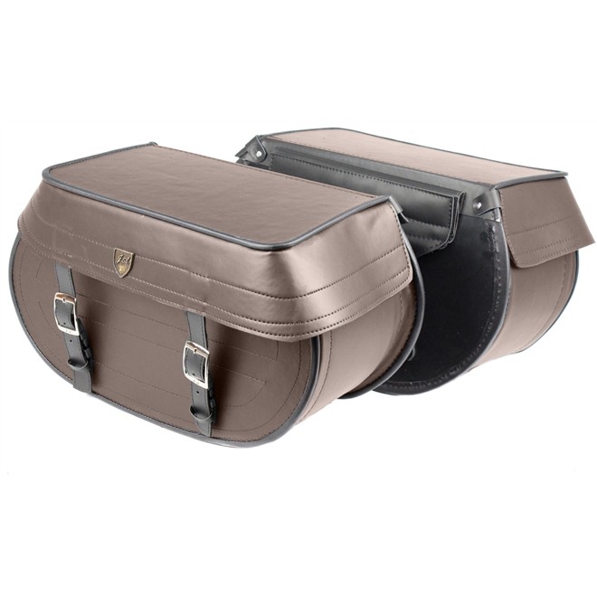 Alforge Lateral Couro Liso Sintético Marrom Modelo Harley Heritage 38 Litros