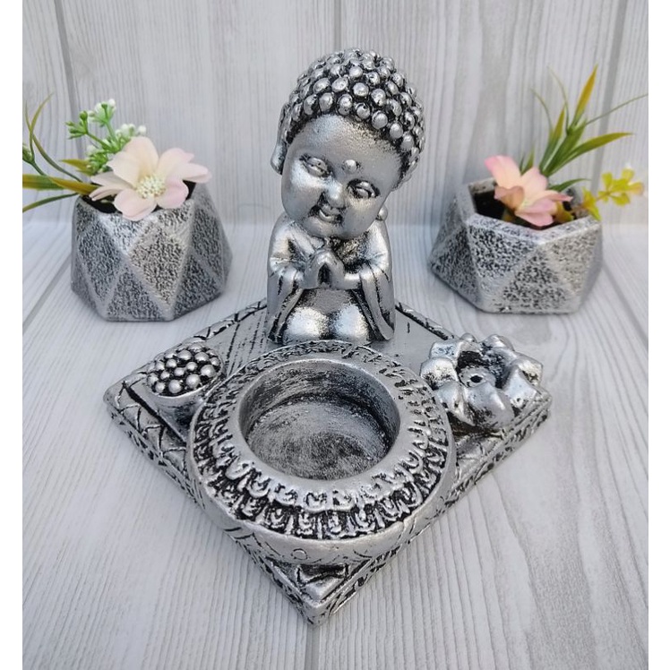 Imagem Incensario com Porta Vela e Buda Orando, Decoração Zen