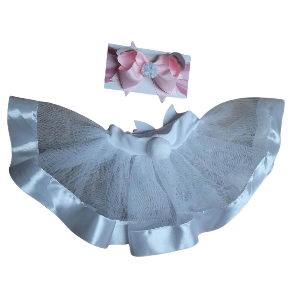 Kit Saia Infantil Bebê Menina Páscoa Mesversário + Laço Orelhinhas Coelhinho