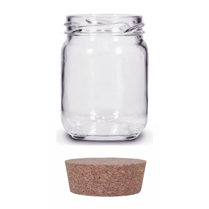 Pote Vidro Redondo 200ml com Tampa Rolha - 12 Unidades - para Vela Tempero Doce Mel Geleia
