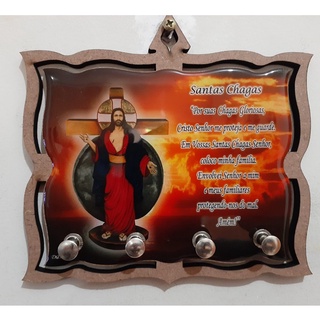 Quadro Porta Chaves Santa Chagas em mdf estampa Resinado