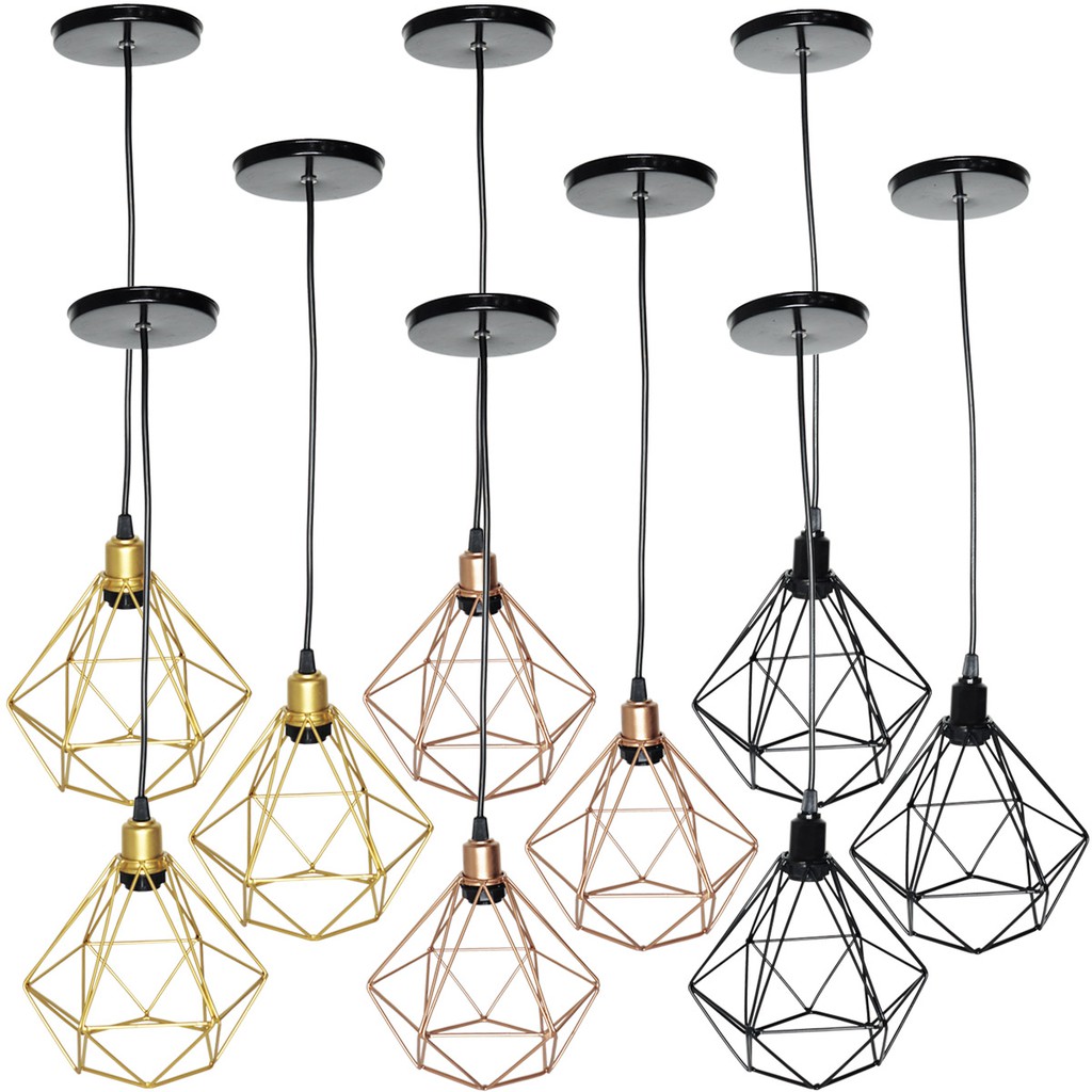 Kit 3 Pendente Aramado Diamante Luminária Lustre Luxo Pequeno Teto Retrô Agp Ilumini Industrial