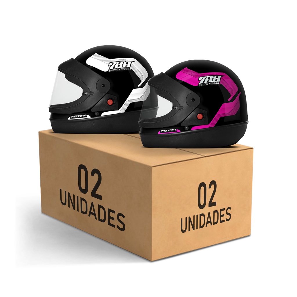 Kit 2 Capacetes Fechado Feminino e Masculino Sport Moto 788 Pro Tork com Viseira Cristal Automatica em Oferta na Shopee