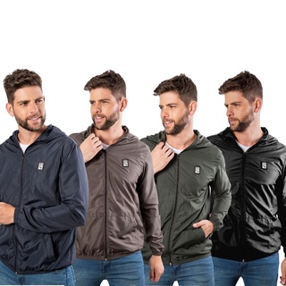 Jaqueta Corta Vento Plus Size Masculina De Inverno Sem Forro Lisa Com Bolso e Capuz Adulto