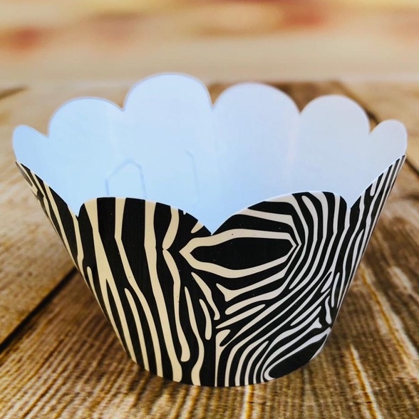 KIT Wrappers Saia Para Cupcake Doces Festa TEMA SAFARI ZEBRA 12.31