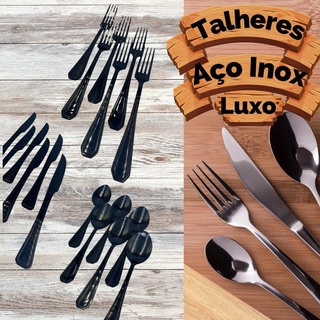 Jogo de Talher Faqueiro Aço Inox  24 Peças Garfo Faca Colheres Talheres Classico Colher de Cha de Sopa de Mesa Churrasco