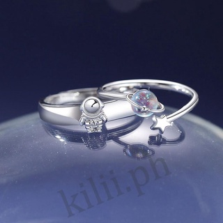 kilii 2pcs/Conjunto Feliz Planet Astronauta Casal Abertura Do Anel De Feriado Ajustável