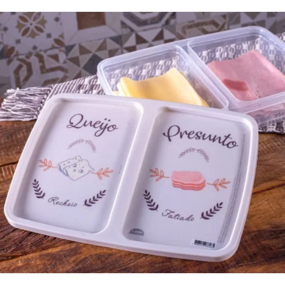 Porta Frios Com Duas Divisórias - Porta Queijo e Presunto - Pote Plastico Plasutil