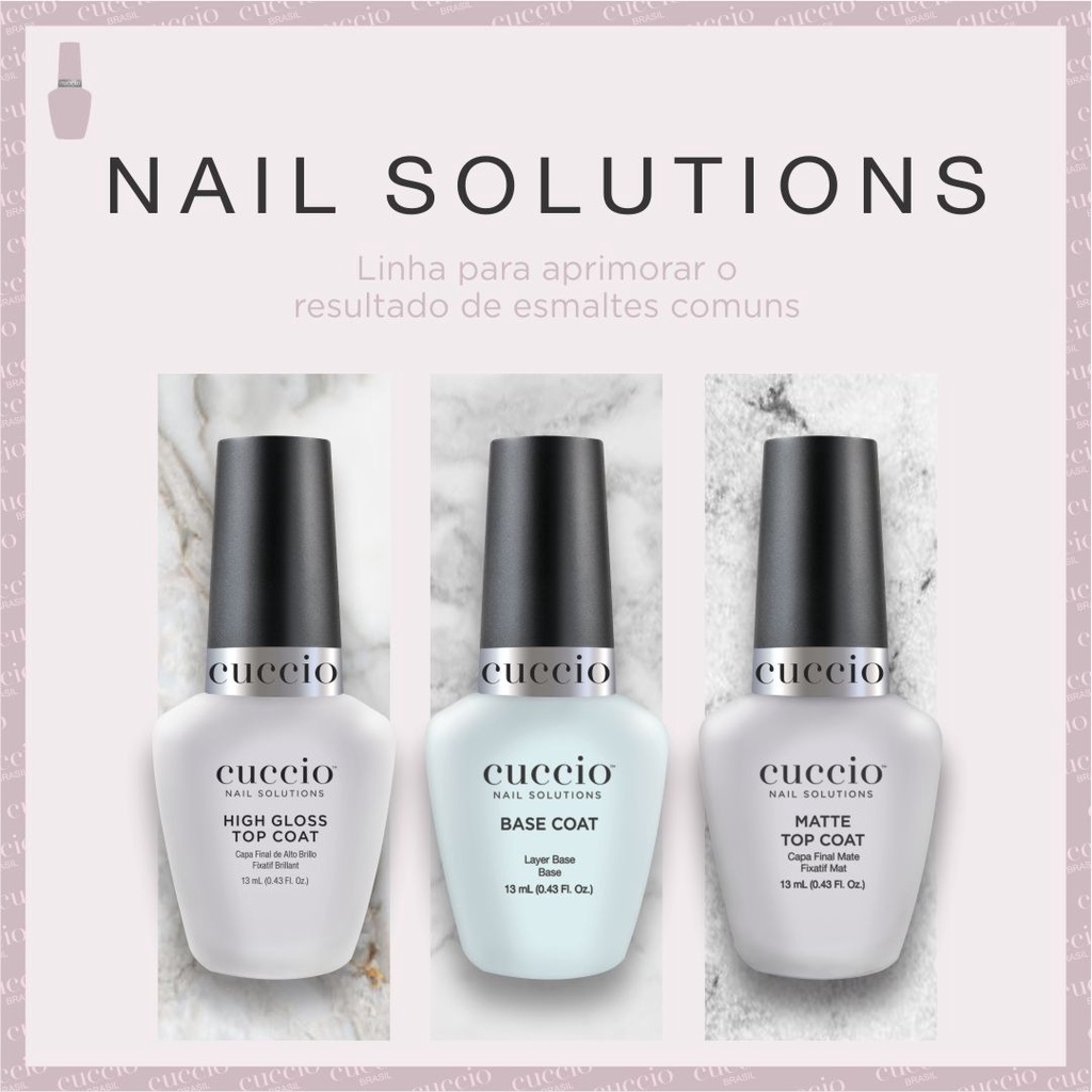 Base Coat Cuccio, Matte Top Coat e High Gloss Top Coat - Cuccio 13ml cada - Não precisa de cabine para secar em Oferta na Shopee