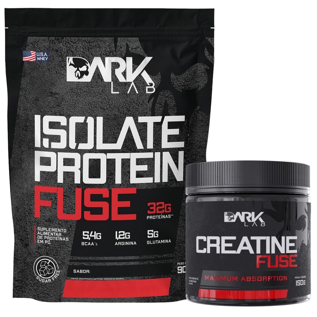 Whey Protein Isolado Fuse 900kg Refil + Creatina Monohidratada Fuse 150g Dark Lab - Massa Muscular, Suplemento, Suplementos, whay, way, whey