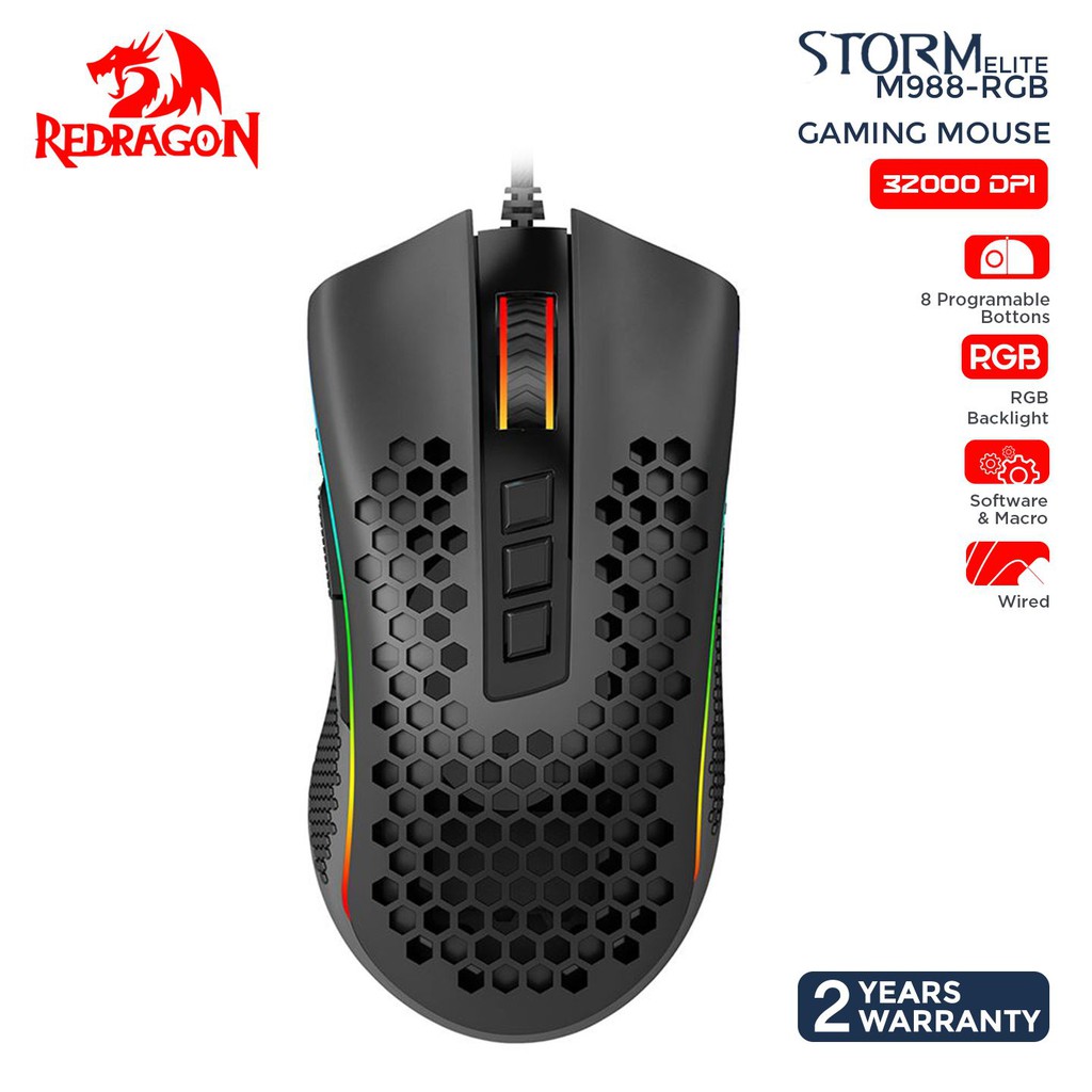 Redragon Gaming Mouse Rgb Storm Elite - M988-rgb | Shopee Brasil