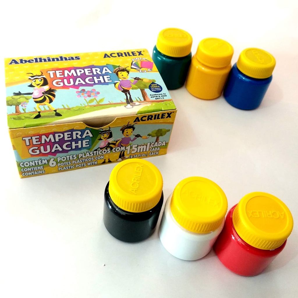 Caixa Tinta Guache 6 Cores - Acrilex | Shopee Brasil