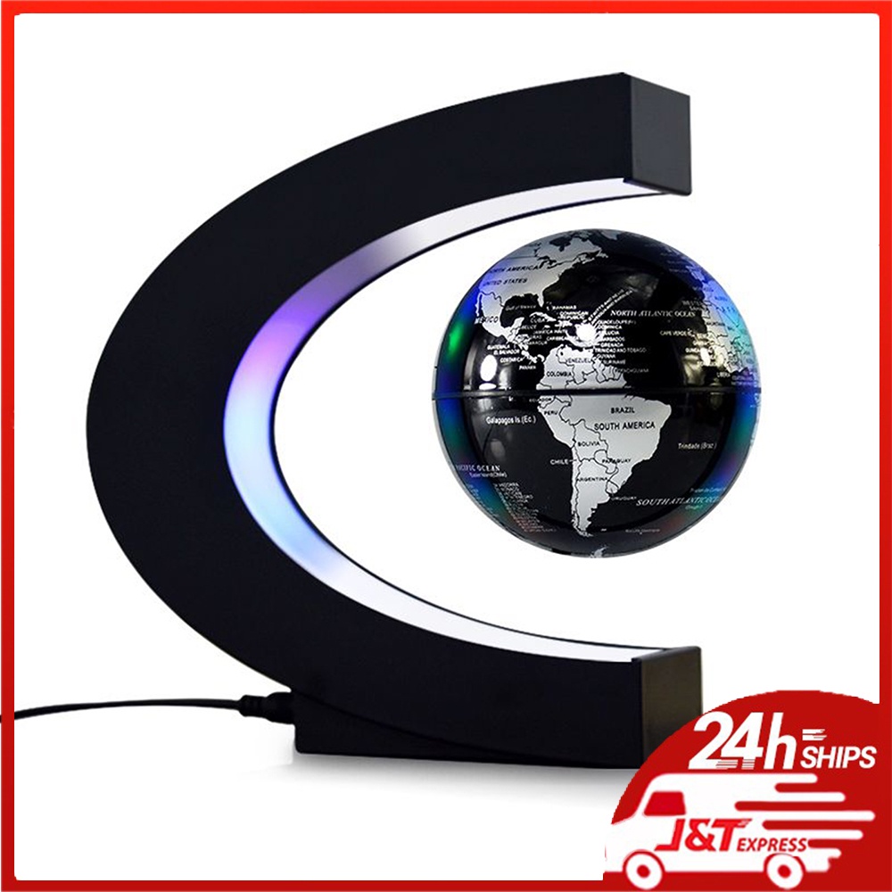 (Promoção) 3 Polegada Levitação Magnética Flutuante Globo Mapa Do Mundo Com Base De Forma C Luzes Led Para Ensino Em Casa Mesa De Escritório Decoração