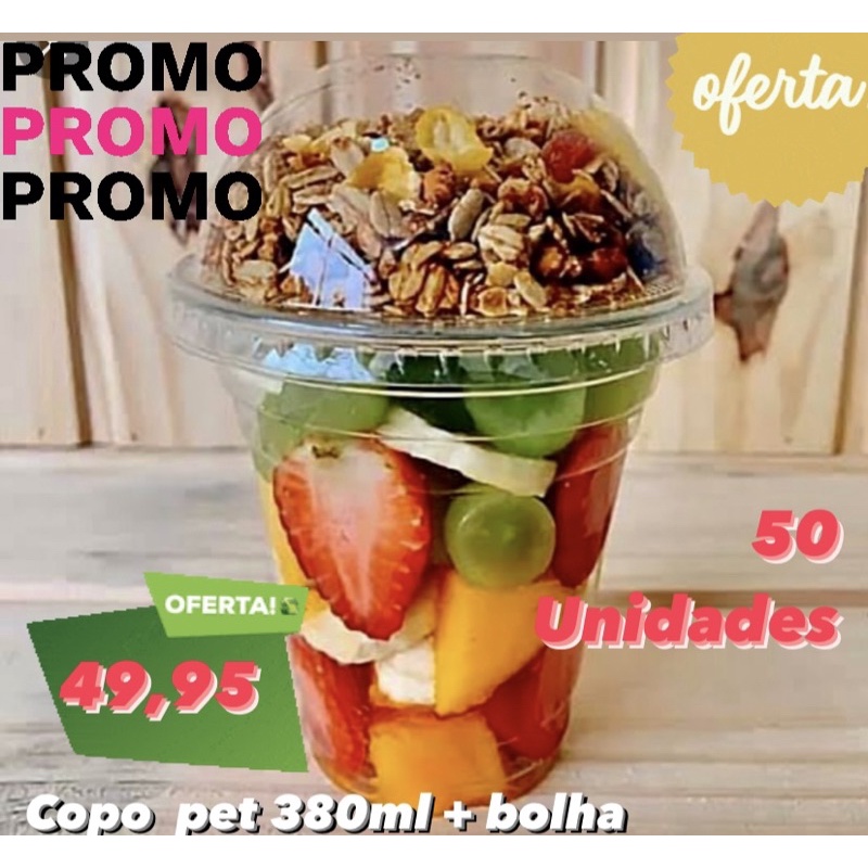 50 copo bolha pet 380 ml sobremesa com tampa bolha sem furo OFF// - Home & Living
