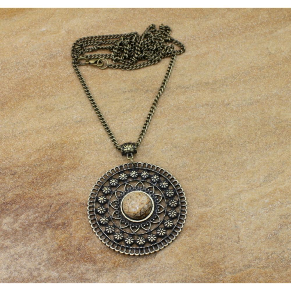 Colar mandala longo de pedra natural bijuterias acessorios femininos
