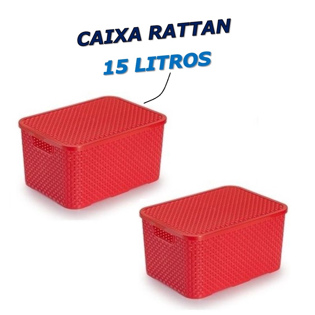 2 Caixas Rattan 15 Litros Caixa Organizadora Cesto Com Tampa Empilhável Caixa Rosa Melancia