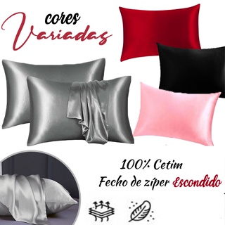 Capa de travesseiros Fronha 100% cetim Com ziper Fronha de cetim grande anti frizz em Oferta na Shopee