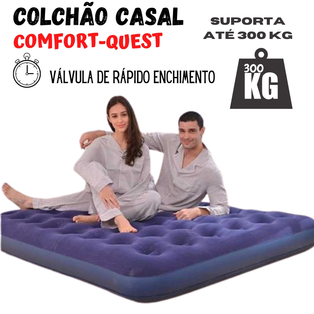 Colchão Casal Inflável Suporta 300 KG Comfort-Quest c/ 22 Cms de Altura c/Válvula de Enchimento Rápido 1.91M X 1;37M