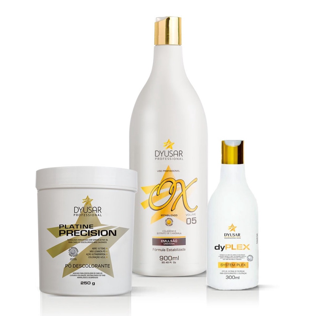 Kit Pó Descolorante 250g + Ox 5 volumes + DyPlex da Dyusar