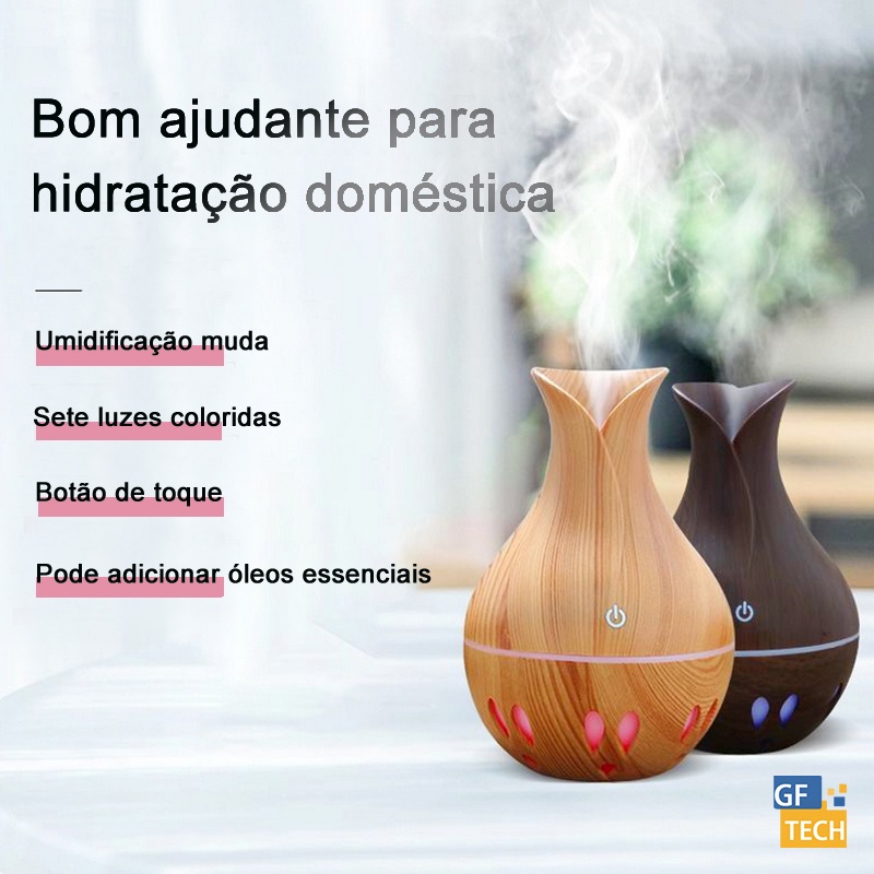 Umidificador E Aromatizador De Ar Ultrassônico Purificador Climatizador Usb Madeira Com LED Ambiente Portátil UM036