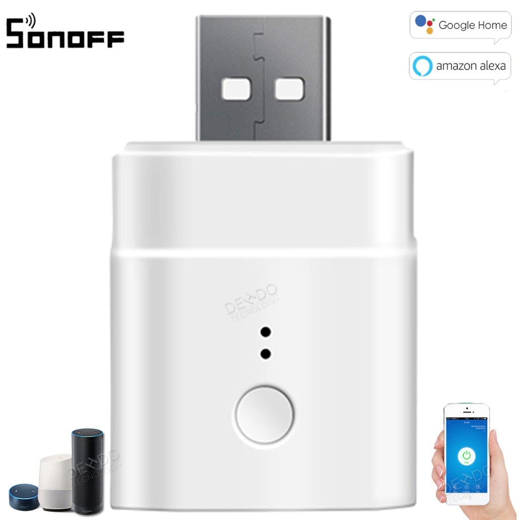 Sonoff Micro Adaptador Inteligente Usb 5v Relé Wifi Smartphone Android Ios Automação Alexa Google Home App Ewelink