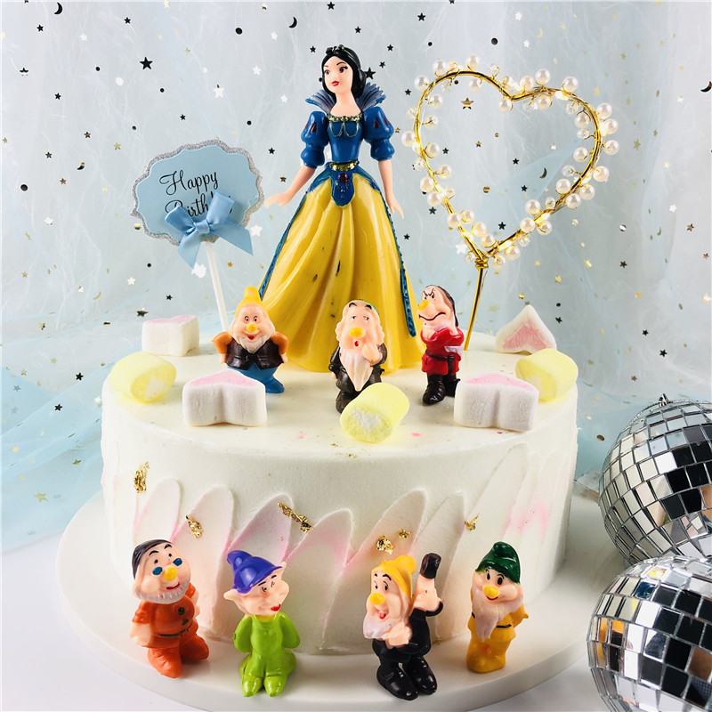 8 Pçs/set Princesa Branca De Neve E Os Sete Anãos Figuras Estatueta Bolo Topper Brinquedo