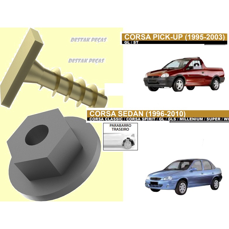 Kit fixadores com 14 peças da moldura do paralama tras. do GM Chevrolet Corsa Sedan 1996 até 2010