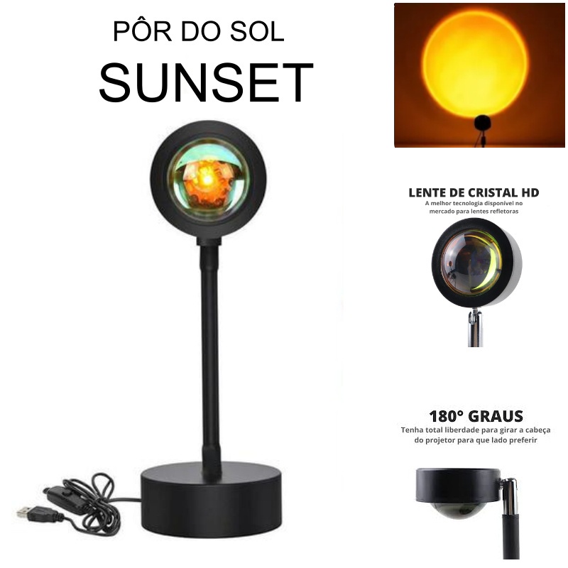 Projetor Luz Pôr do Sol Sunset LED Luminária de Mesa USB