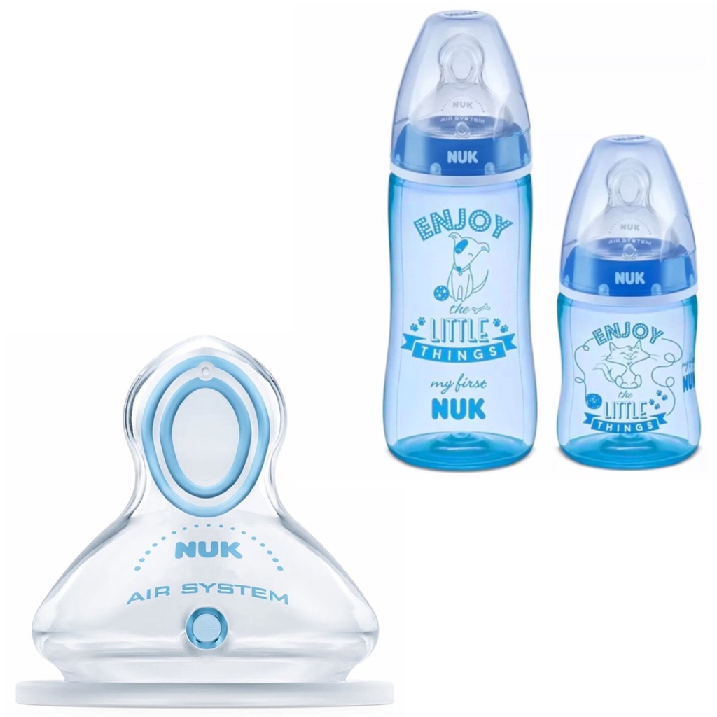 Kit 2 Mamadeiras 150/300ml Azul + Bico de Silicone First Choice Líq .Grossos