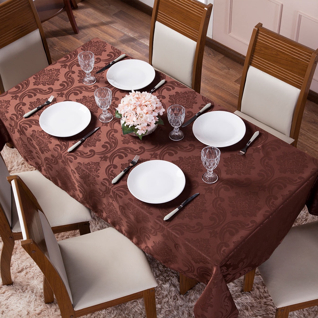 Toalha De Mesa Luxo 6 Lugares Jacquard Original Tecido Grosso Para Sala de Jantar Cozinha